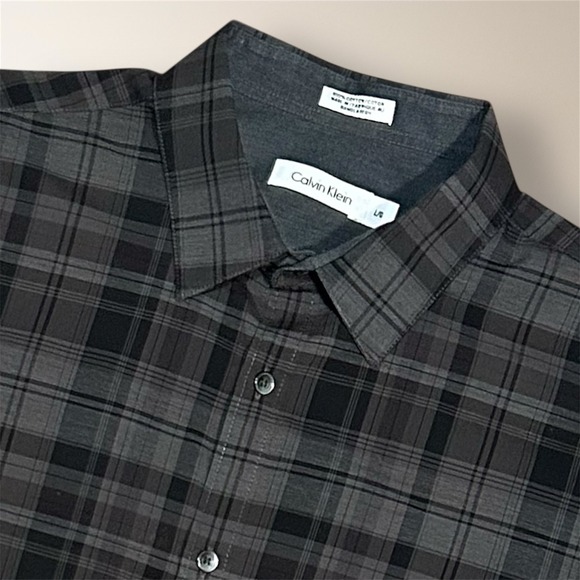 Calvin Klein Other - Calvin Klein Mens L Plaid Button Up‎ Shirt Gray Black Long Sleeve Cotton Preppy